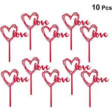 10pcs Red Heart Cake Toppers, Acrylic Heart Shaped Cake Decorations, Cake Fruit Picks, Suitable For Valentine's Day, Birthday, Wedding, Engagement Party - Multicolor - View 6