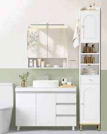 HaluPeit Waschbeckenunterschrank, Badezimmerschrank mit 3 Schubladen, Badezimmer Unterschrank, 2 Türen, 2 Fächer hinter Tür, freistehender Waschtischunterschrank, 30 x 90 x 64 cm, Weiß - Weiss - Übersicht 1