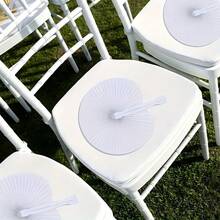 White Paper Folding Fan, Round Shaped, Wedding Ceremony Supplies - White - View 7