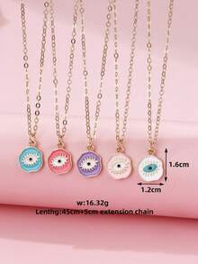 Bộ 5 dây chuyền mắt quỷ bằng hợp kim kẽm, có các màu xanh dương, đỏ, tím, hồng, trắng, thiết kế hình giọt dầu, thích hợp cho các bạn gái và bạn bè đeo hàng ngày. - Một cỡ - Xem 3