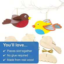 1/5/10 piezas Manualidades de pájaros de madera DIY, pájaro de madera 3D, decoración de Pascua, colgante festivo, decoración interior, accesorios de pintura, decoración de jardín exterior, decoración de jardinería, rebanadas de pájaros de madera, suministros de arte para el aula, manualidades para adultos - Multicolor - Ver 5