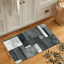 1pc Minimalist White And Gray Geometric Pattern Anti-Slip Rug,Soft & Durable, Easy To Clean Kitchen Mat, Rectangular Low-Pile Carpet For Living Room, Bedroom, Kitchen, Laundry Room, Bathroom - Multicolor - View 7