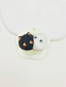 1pc Cute Floral Cat Shaped Acrylic Pendant, Double-Sided 3D Painted Black Cat Charm, Cat Pendant, DIY Jewelry Making And Decoration Accessory, Can Be Used As Keychain, Pet Tag, Birthday Gift