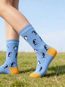 1 Pair/2 Pairs/4 Pairs Funny Cartoon Penguin Print Mid-Calf Socks, Unique Fashion Unisex Casual Mid-Calf Socks, Men Crew Socks - Multicolor - View 5