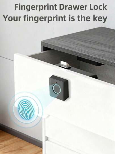 指纹柜锁，一键解锁，K16双门柜锁，紧凑型ABS指纹抽屉锁 - 适用于家庭和办公室橱柜、鞋柜和文件柜，智能生物识别安全锁 - 电池供电（AAA），安装简便，不含电池，智能家居安全锁