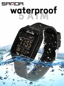 SANDA Fashion Men's Electronic Watch Multi-Function Square Dial Calendar Sports Luminous Waterproof Men's Digital Watches - Black - View 5