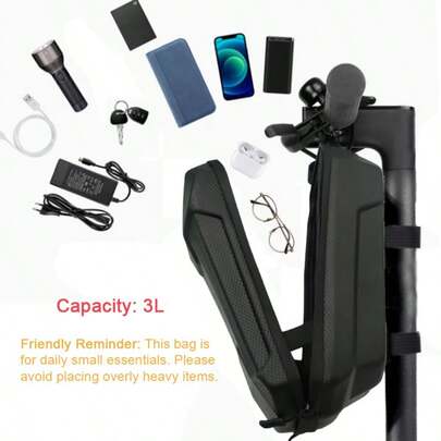 3L Large Capacity Electric Scooter Front Bag - Adjustable Waterproof Bag Suitable For Electric Scooters And Bicycles, With 4 Hook And Loop Straps And Zipper Safety Design