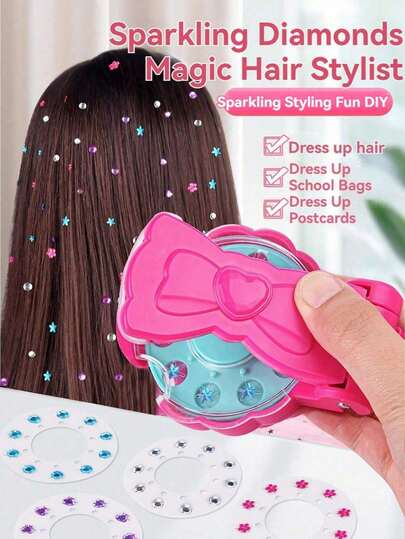 Accesorio para el cabello con diamante mágico, accesorio para el cabello de princesa, juguete DIY trenzador de cabello automático (color de diamante aleatorio)