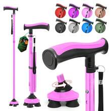 Bastn de Caminar para Hombres y Mujeres, bastn Plegable para Personas Mayores, bastn cudruple, Ajustable, Ligero, Resistente, con Mango en T Suave y Bolsa de Viaje - Rosa - Ver 1