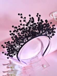 1件手工珍珠皇冠发箍，优雅新娘头饰，适合婚礼、约会、节日礼物、舞会、休闲派对、嘉年华、女士发饰 - 黑色 - 查看 12