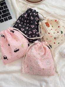 1 套 - 1 个可爱图案抽绳收纳袋 + 1 个柔软布料洗衣/化妆品/首饰/纸巾/卫生巾/零钱包旅行收纳袋 - 彩色 - 查看 6