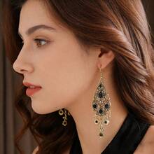 Vintage Exquisite Rhinestone Gourd Flower Tassel Ear Hooks, Lightweight Luxury High-End Niche Earrings For Women - Retro French Style - View 4