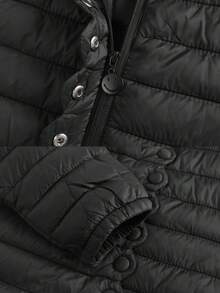 1pc Women's Lightweight Padded Coat, Spring New Style, Mid-Length, Outdoor Sports, Casual Versatile, Solid Color, Zipper, Spring Outwear - Black - View 3