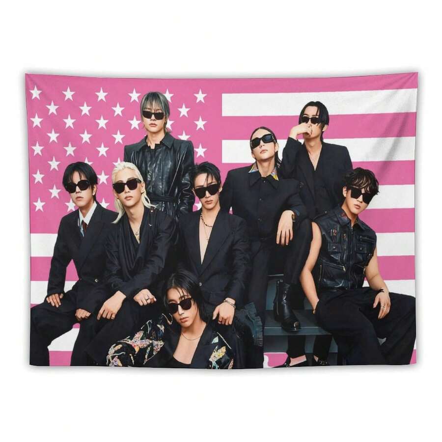 STRAY Members Magazine Pink America Flag , Skz KIDS-S Kpop Tapestry, Stray Tour 2025 Merch,Gift Ideas STAYS, Birthday Gift & Concert Merch ,Wall Hanging Aesthetic College Decor - White - View 1