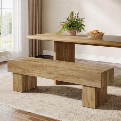 LITTLE TREE 63" Extra Long Farmhouse Entryway Bench, Indoor End Of Bed Bench For Bedroom, Wooden Shoe Seat Dining Bench For Dining Room, Living Room, Hallway, Light Brown