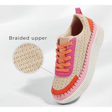 Women's Platform Sneakers Fashion Chunky Casual Sparkly Retro Braided Walking Shoes - 紅色水鑽 - 查看 3
