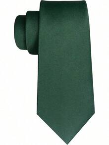 1PC Men's Solid Color Dark Green Striped Textured Lightweight Hand-Tie Tie Suitable For Business, Weddings, Everyday Wear, And School Attire - Dark Green - View 3