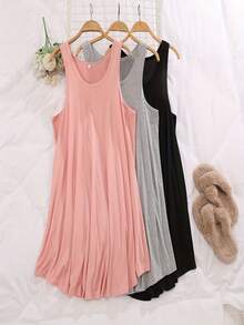 Set de 3 piezas de camiseta sin mangas y camisón ligeros, transpirables y suaves, ropa de dormir casual, holgada y cómoda para mujeres, para primavera/verano - Multicolor - Ver 1