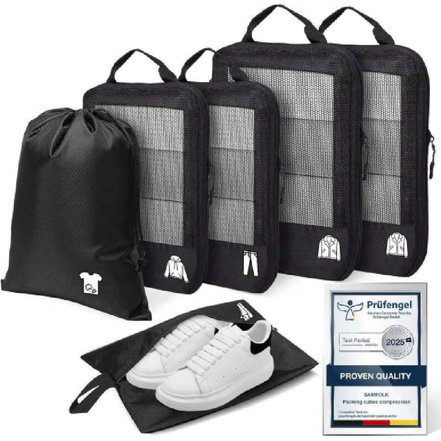 Compression Pacubes For Travel, Weight 6 Set Bags Cruise Must Haves For Luggage Carry On Suitcase And Clothes Organizer, Durable Vacation Essentials And Accessories Gifts For Women And Men,39303037 - 黑色 - 查看 1