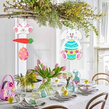 2pcs Easter Decorative Wooden Door/Wall Signs With Ropes, Rabbit, Egg, Carrot Shaped Hanging Ornaments, Suitable For Home, Farm, Yard, Easter Party, Indoor/Outdoor Decor (White, Pink) - Multicolor - View 4
