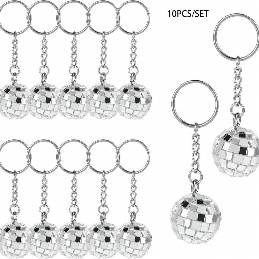 2/5/10 Stücke Mini Disco Ball Schlüsselanhänger, glänzender Schlüsselring, Tasche, Rucksack Anhänger, Geschenk für Frauen, Hochzeit, Party - Silber - Übersicht 1