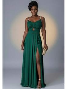 Princess-Style Bridesmaid Dress For Graduation With Rhinestone Straps, Inexpensive, Matte Fabric For Bridesmaids And Guests. - màu xanh ngọc lục bảo - Xem 2