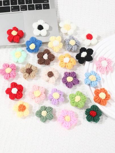 60pcs Colorful Crochet Flower Appliques, Creative DIY Crafts, Hand-Crocheted Flowers, Handmade Decorative Accessories, Handbag, Headband, Hat Embellishments Sewing Clothing Decorations, Birthday Gifts, Babe Shower Decorations, Aesthetic DIY Accessories, Party Favors