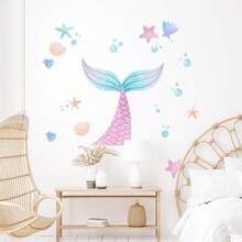 1pc Mermaid Tail Wall Stickers, Ocean Elements, Self Adhesive Stickers, Home Decoration, Room Decoration, Background Decoration, Living Room And Bedroom Decoration, PVC Waterproof Material, Detachable, No Adhesive Leave - Multicolor - View 1