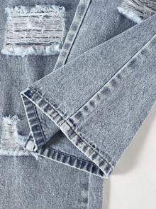 1pc Girls' Fashion Distressed Straight Leg Casual Jeans Pants - Light Wash - View 7