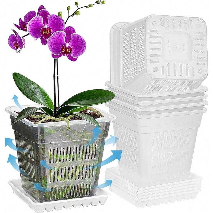 CYPNMaceta para Orquídea10 juegos Maceta Rectangular para Orquideas Naturales Macetas de Orquídeas Transparentes de 4.7 Agujeros y bandeja para Interiores Y Exteriores Plantas de Casa Flores CuadradoFashion - 219823960 - Ver 1