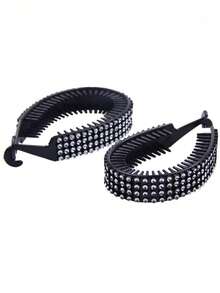 2pcs Heart-Shaped Banana Hair Clips, Black - Can Be Used To Fix Hair And Style, Soft Yet , Suitable For Buns, Ponytails And Updos, Claw Clips, Hair Barrettes - Black - View 6