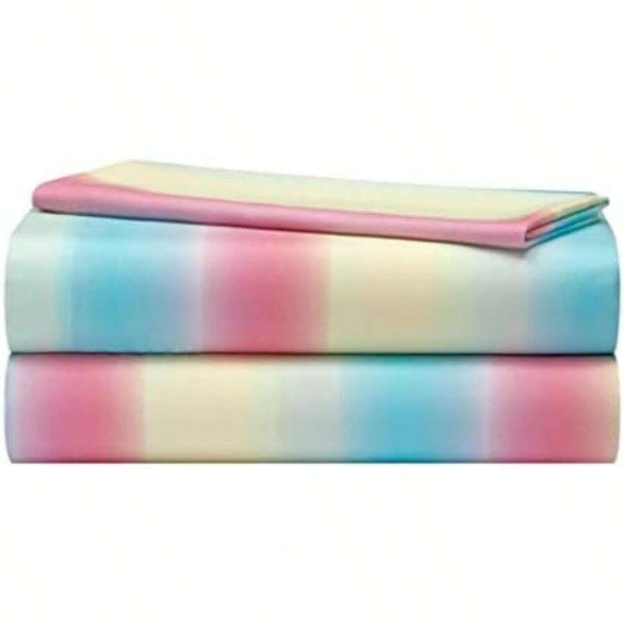 Kids - Juego de sábanas de 3 Piezas, Estampado de arcoíris Degradado, Incluye sábana Bajera, sábana encimera y Funda de Almohada, Ropa de Cama de Microfibra Suave para niños, Multicolor(Individual Ombre) - Multicolor - Ver 1