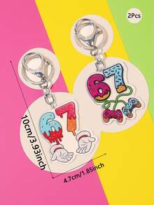 2个创意卡通67亚克力钥匙扣，趣味67游戏手柄和滴落冰淇淋造型钥匙圈，可爱包包挂饰，适用于背包、钱包和钥匙 - 彩色 - 查看 4