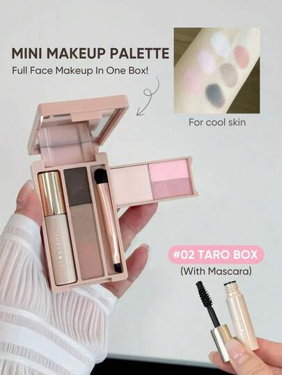 JUDYDOLL Mini Makeup Palette, Compact Eyeshadow Palette, Makeup Combo Palette, Eyelash, Travel & Daily Wear, Matte, Highlighter, Eyebrow Powder, Contour