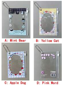 1件可爱宠物苹果、小狗、小猫蛋糕、粉色透明日本杂志、薄荷熊、偶像迷你卡片、拉链袋、收纳袋、悬挂式展示卡套、娃娃包，唯美可爱风格 - 彩色 - 查看 11