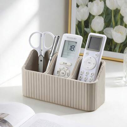 3-Slot PU Leather Remote Control Box - Minimalist Home Desktop Remote Organizer & Holder - Black