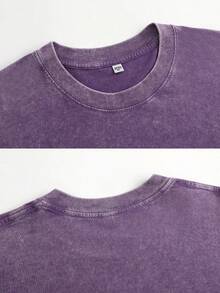 Washed T-Shirt Unisex | Retro Mecha Graphic | Anime Print Short Sleeve - 紫色 - 查看 3