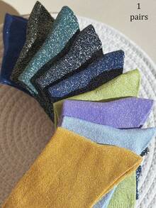 1/5双（随机发货）新款闪亮亮片女士透气中筒袜，多色亮面款式，纯色和糖果色可选，派对、聚会和日常穿搭必备，女士过膝袜 - 彩色 - 查看 9