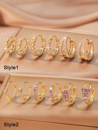 3 pares de pendientes de aro de mujer con diseño de circonita brillante y colorida, que incluyen un estilo redondo morado, adecuados para festivales, fiestas, apilar o usar individualmente, un gran regalo para amigos