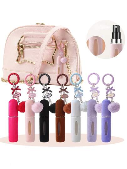 1pc 5ml Flocked Perfume Refillable Bottle, Perfume Bottle Pendant, Travel Atomizer, Spray Bottle, Small Accessory, Keychain, Key Ring, Key Chain Accessory, Key Fob, Gift For Women, Mom, Birthday, Friend, Holiday, Event Souvenir, Party Favor