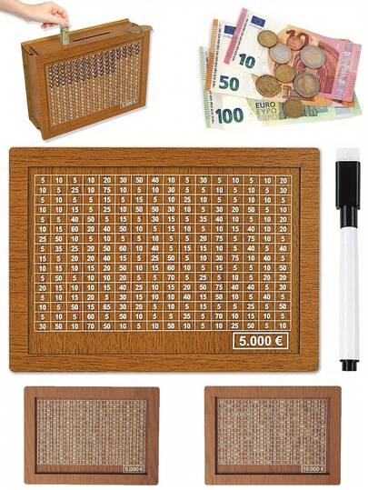 1pc Brown Wooden DIY Piggy Bank, Decorative Pattern, Savings Goal Coin Bank, Reusable Cash Vault With Pen, Assemble, Save Money, Home Decor, Desktop Accessory, Coin Storage Box, Savings Investment Item For Holidays, Perfect Gift For Christmas And Mother's Day