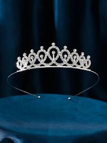 1pc Luxury Sparkling Silver Tone Crystal Crown Hairpiece, For Daily Wear, Weddings And Parties - Silver - View 16