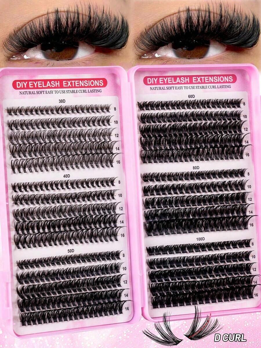 Bulk Pack False Eyelashes, Curled D-Curl, 8-16mm, DIY Lashes, Natural & Fluffy, Lightweight & Soft, Reusable Individual Cluster Lashes, Suitable For Travel, Daily Wear (Beginner Friendly), Wedding, Date, Party, Holiday, Also Great As Christmas/Halloween/Gift Lash Set - Đen 3 - Xem 1