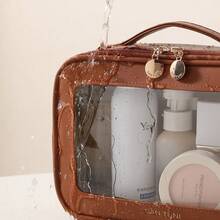 Transparent Cosmetic Bag With Visible Window, Large Capacity + Portable, Leather Transparent Toiletry Bag With Visible Window Design, Birthday Gift - Multicolor - View 4