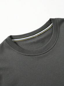 (250g  Men's Round Neck Sweatshirt) The New York City Skyline Never Gives Up Printed Casual Pullover With Street Style, Suitable For Outdoor Wear In Autumn And Winter - 深灰色 - 查看 4