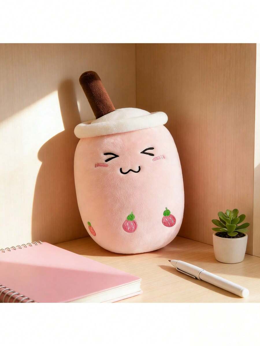 毛绒娃娃抱枕，逼真水果茶杯造型柔软填充娃娃，粉色珍珠奶茶毛绒娃娃，可爱娃娃礼物，适合情人节、生日、圣诞节、家居装饰 - 彩色 - 查看 1