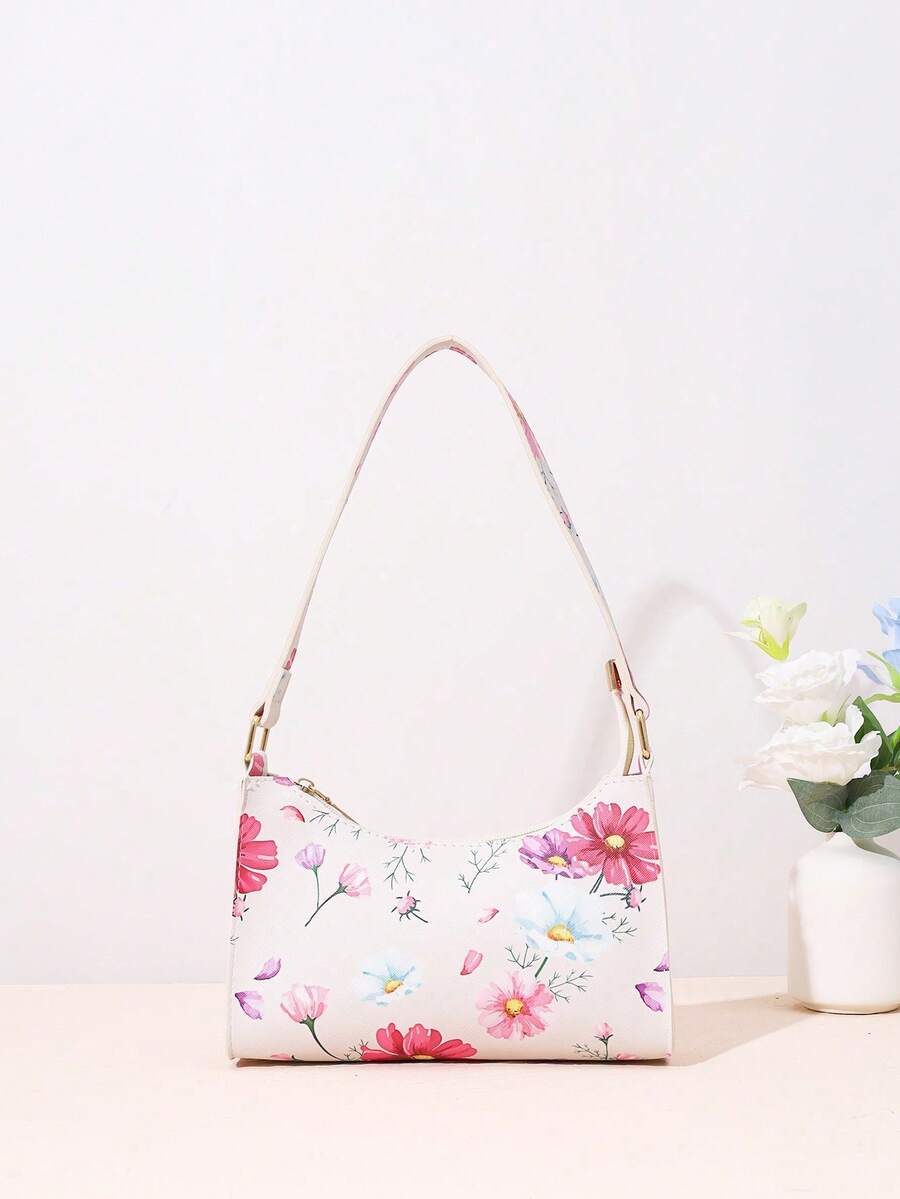 Fashionable Floral Print Underarm Baguette Bag - Multicolor - View 1
