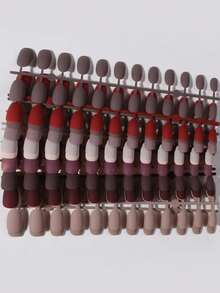 Bộ 288 móng tay giả hình bầu dục ngắn, màu đỏ, nâu, mơ, xám, đỏ tía (12 màu hỗn hợp), chất liệu acrylic, dễ đeo, phù hợp cho phụ nữ/bé gái sử dụng hàng ngày, đi dự tiệc khiêu vũ và các dịp khác. - Nhiều màu - Xem 3