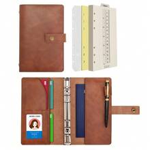 A6 Leather Journal Refillable Notebook Spiral Diary Binder Portfolio - Dotted Paper & Inner Pockets Organizer For Man And Woman (Coffee, A6) - Café - Ver 1