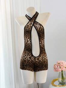 1 pieza Mono con estampado de leopardo, salvaje y apasionado, adecuado para actividades íntimas en el dormitorio - Marrón - Ver 6